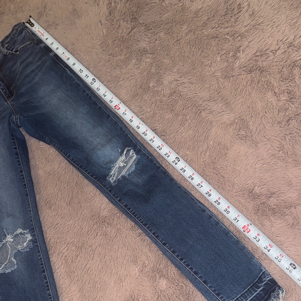 Garage Dark Blue Distressed Denim Ankle Jeans Fitted Skinny Blue Jean Pants sz 0 - Picture 6 of 10